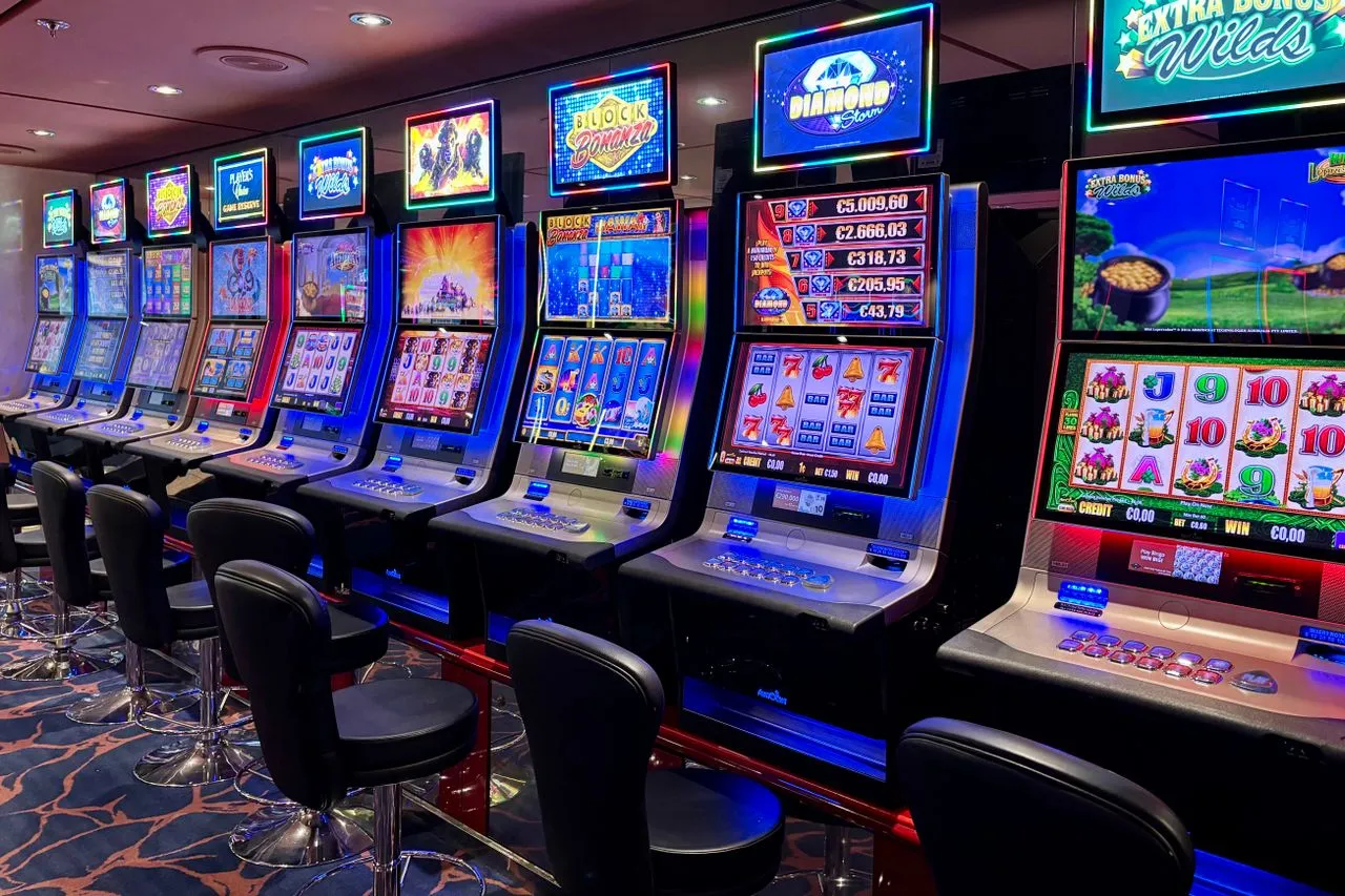 Colourful gaming machines in an entertainment setting