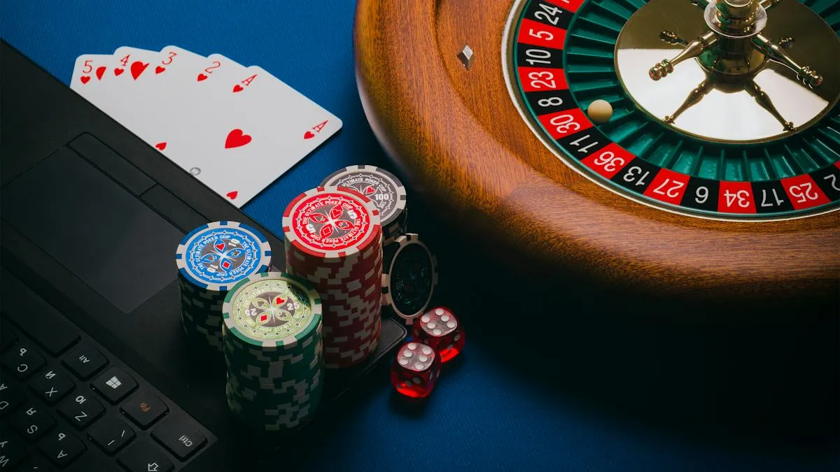 Cards and chips arranged for a themed event table