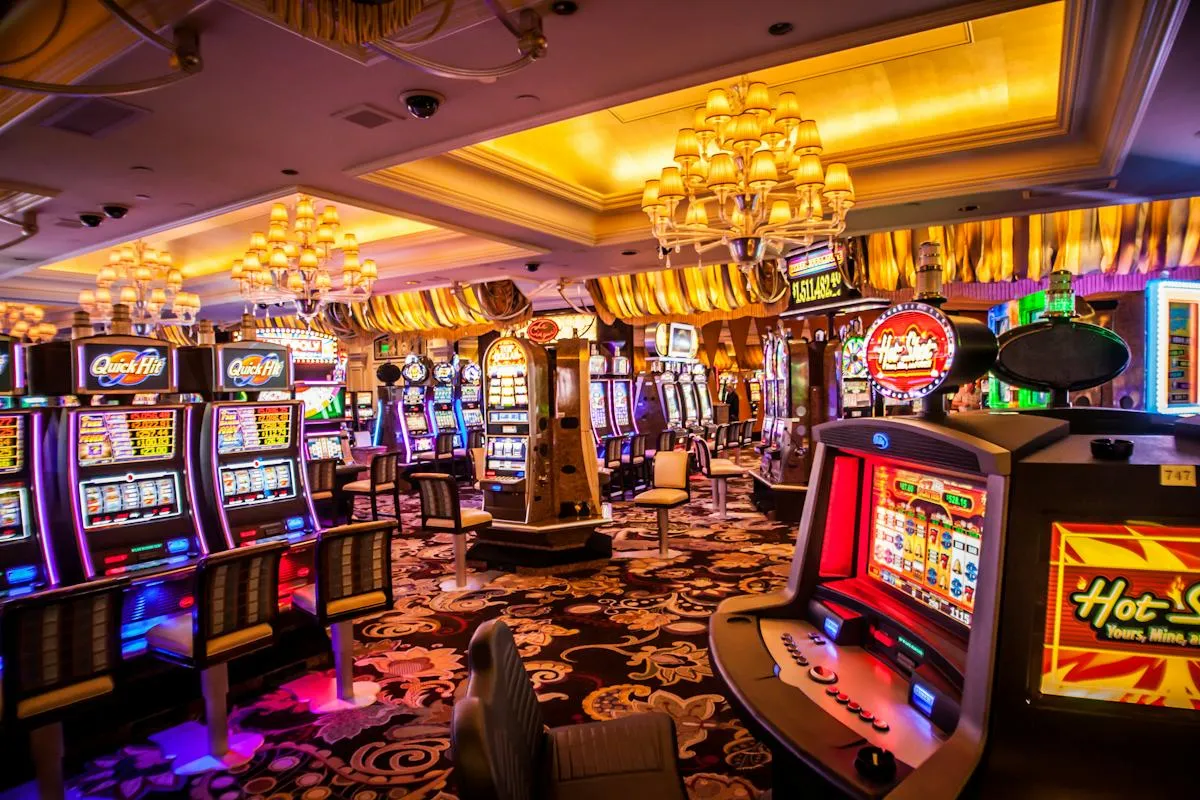 Bright entertainment venue with gaming machines
